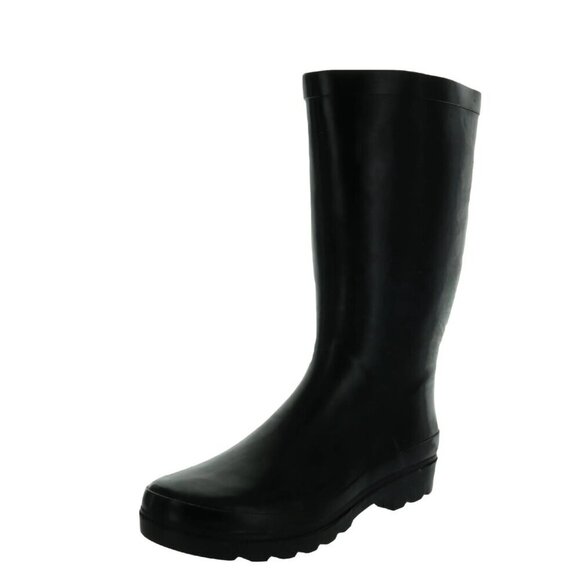 SUGAR Women's Raffle Rubber Rain Boots Mid Calf Black - Picture 1 of 4